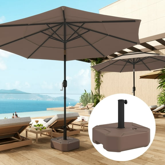 Outsunny Patio Umbrella Base Holder, Outdoor Umbrella Stand Base, Filled Up to 55lbs with Stand or 44lbs with Water for Garden, Poolside, Brown