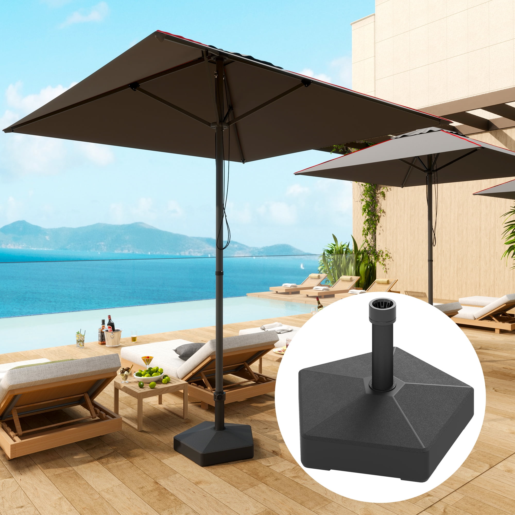 Outsunny Patio Umbrella Base Holder Outdoor Umbrella Stand, Filled Up to 42lbs with Stand or 33lbs with Water for Garden Poolside, Black