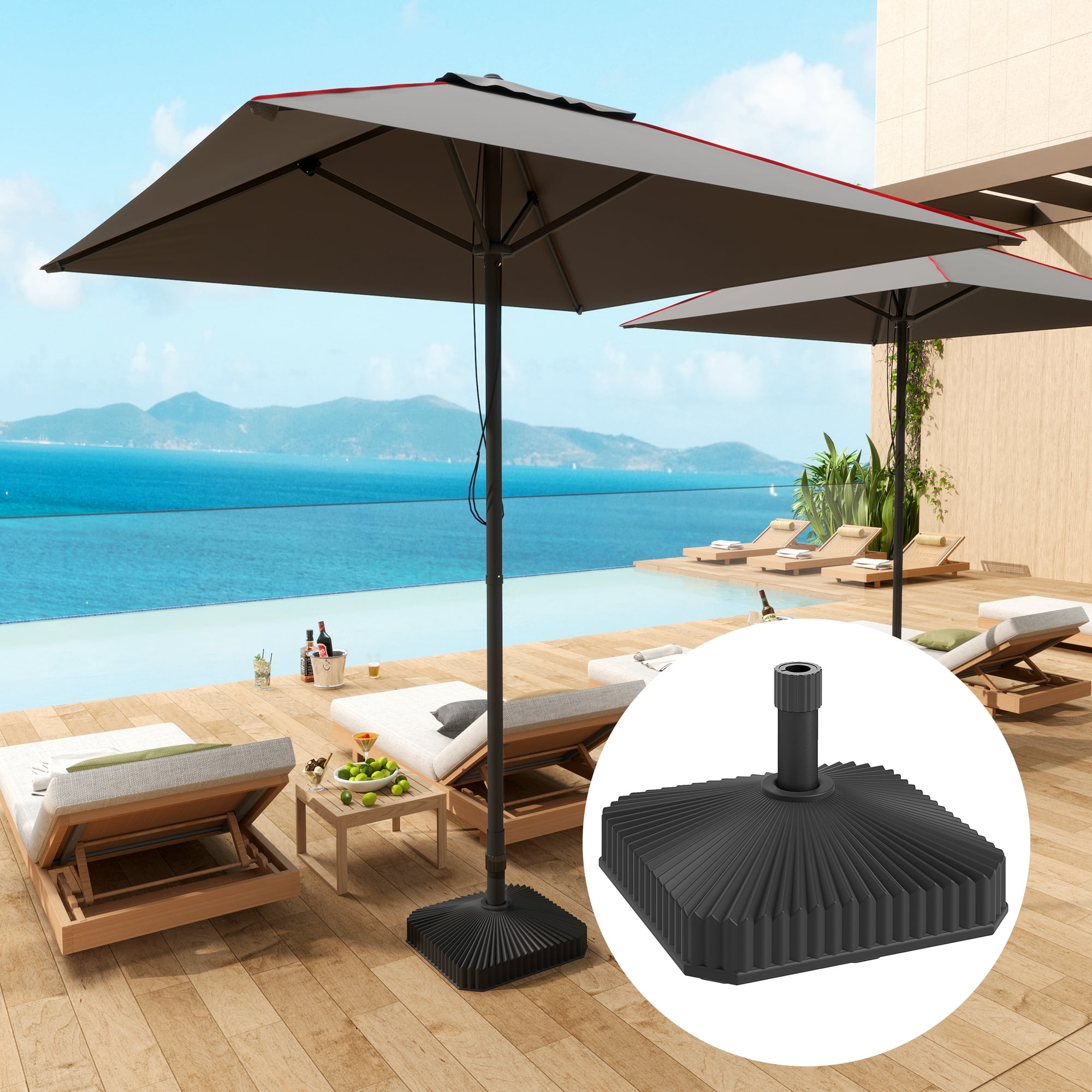 Outsunny Patio Umbrella Base Holder Outdoor Umbrella Stand, Filled Up to 42lbs with Sand or 33lbs with Water for Garden Poolside, Black