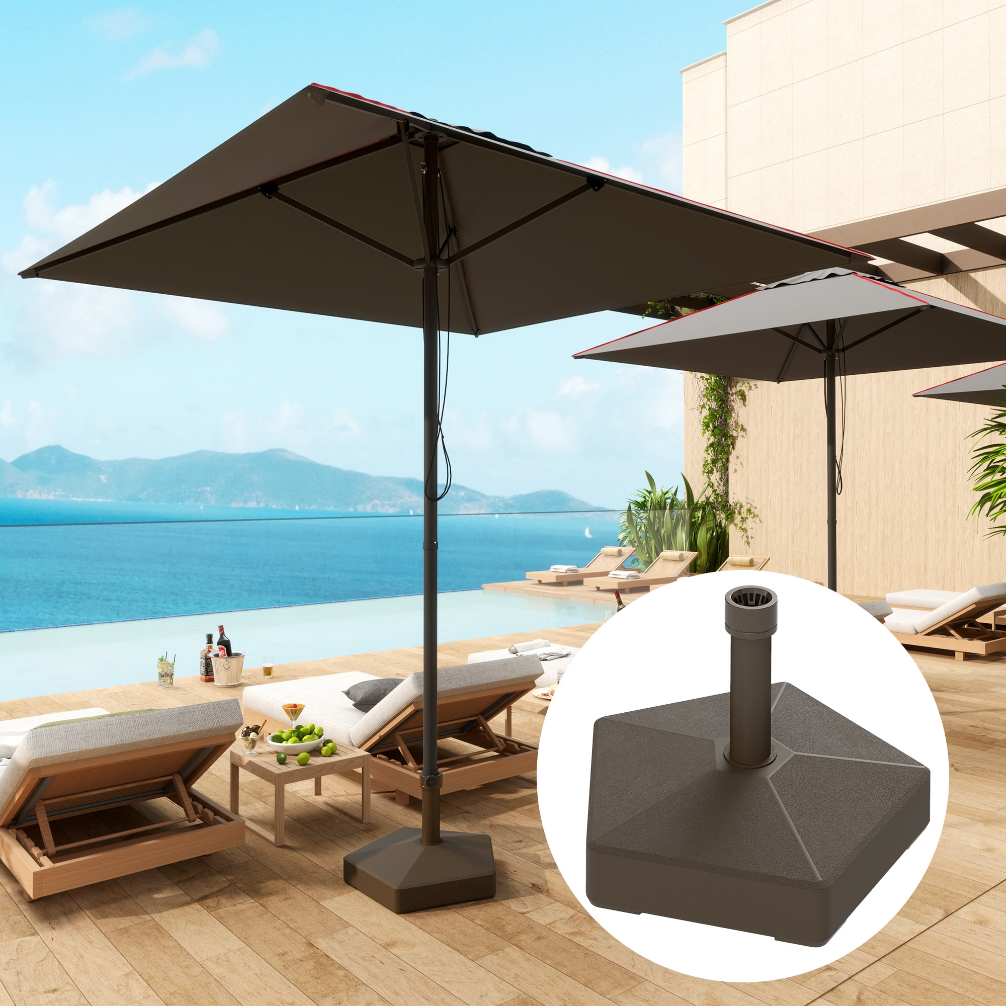 Outsunny Patio Umbrella Base Holder Outdoor Umbrella Stand, Filled Up to 42lbs with Stand or 33lbs with Water for Garden Poolside, Brown
