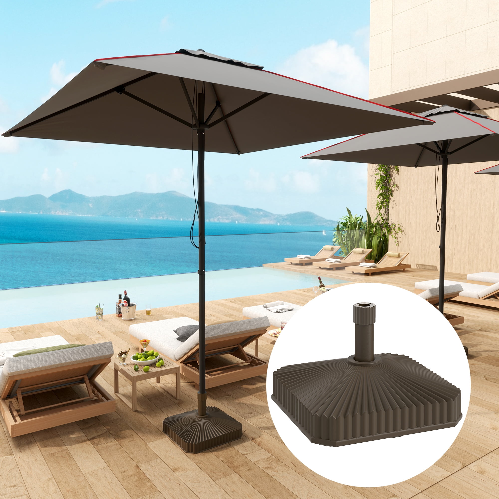 Outsunny Patio Umbrella Base Holder Outdoor Umbrella Stand, Filled Up to 42lbs with Sand or 33lbs with Water for Garden Poolside, Brown