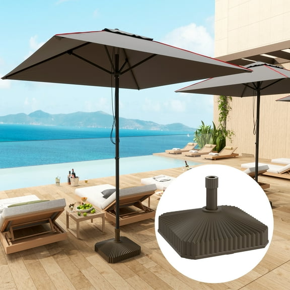 Outsunny Patio Umbrella Base Holder Outdoor Umbrella Stand, Filled Up to 42lbs with Stand or 33lbs with Water for Garden Poolside, Brown