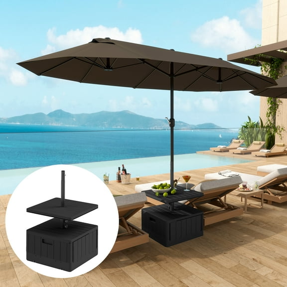 Outsunny Patio Umbrella Base with Table Tray, Heavy Duty Weighted Umbrella Stand with Wheels Handles, 176lbs with Stand Filling, Black