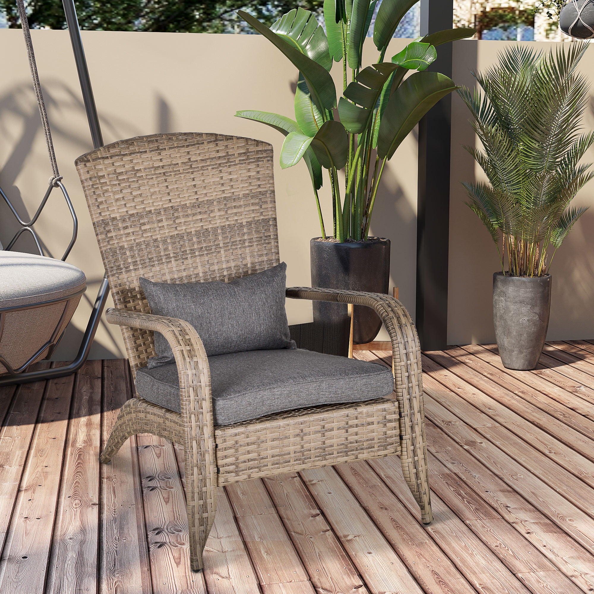 Mixed Gray and Brown Wicker Adirondack Chair with Cushions