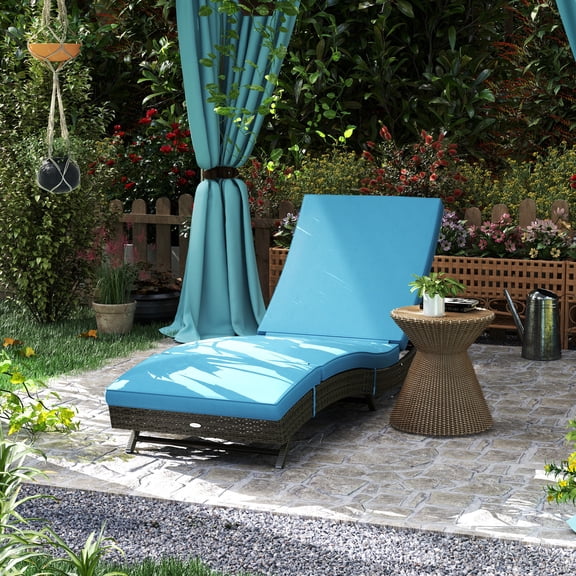Outsunny Chaise Lounge Pool Chair, Reclining, Wheels, Sky Blue