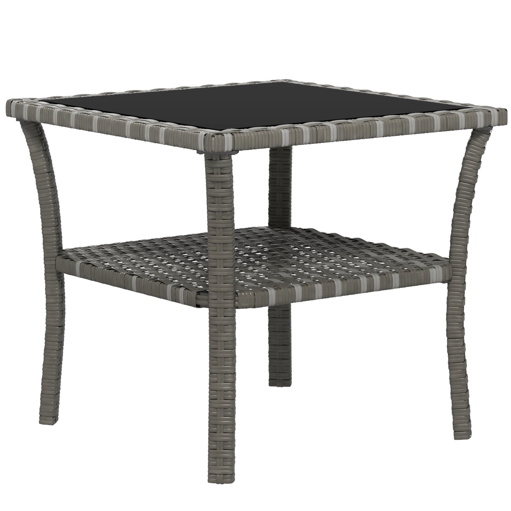 Outsunny Patio Wicker Coffee Table, 2Tier Aluminum frame Side Table