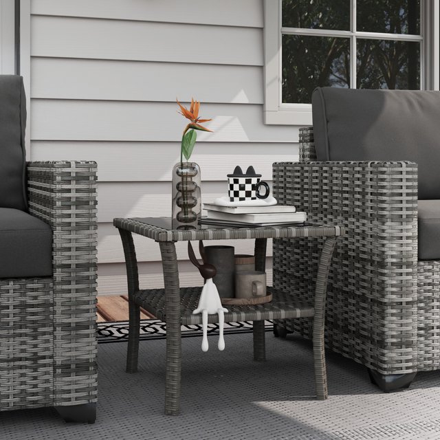 Free Shipping! Outsunny Patio Wicker Coffee Table, 2-Tier Aluminum ...