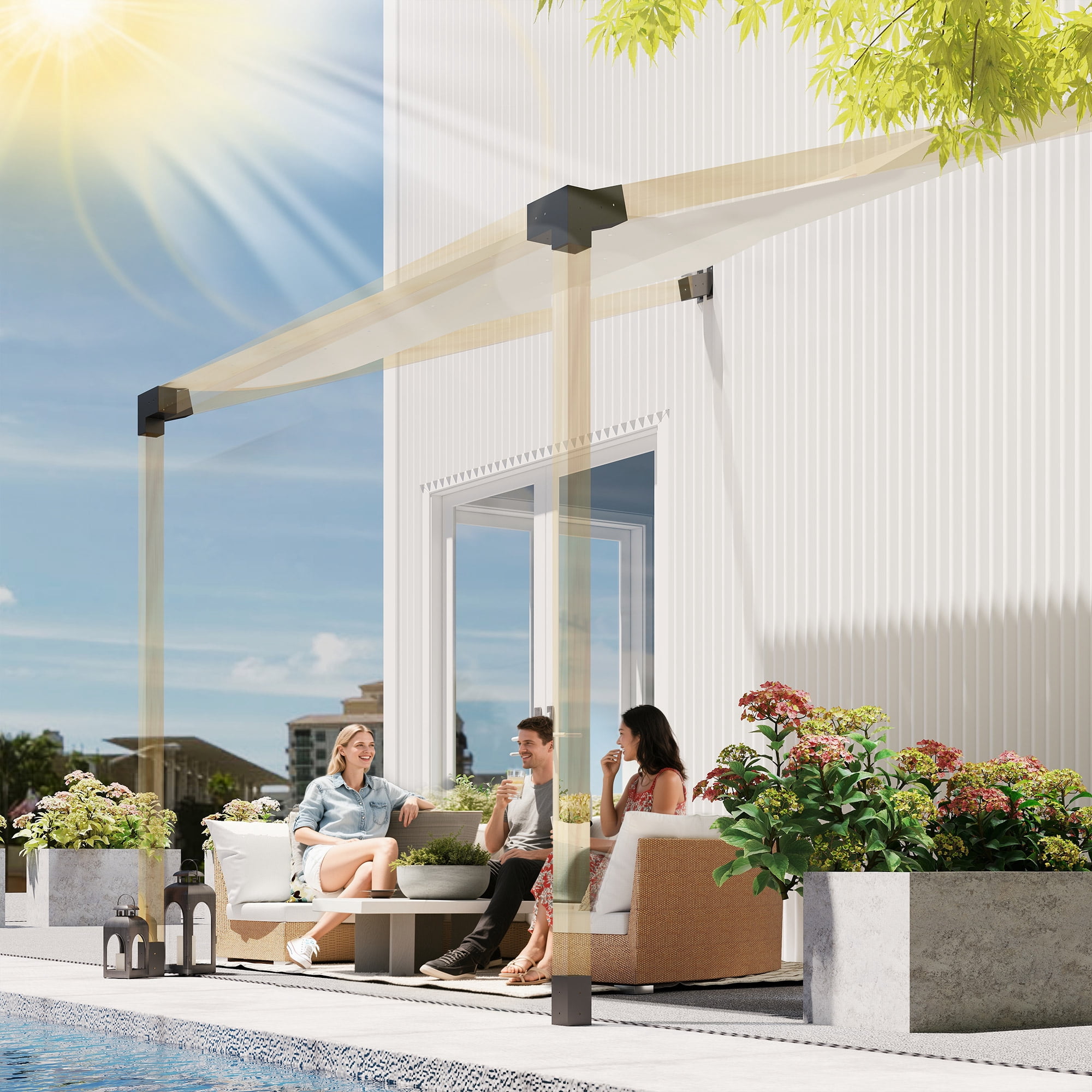 Outsunny Pergola Kit, 15° Slanted Roof Pergola Bracket Kit with 2 3-Way ...