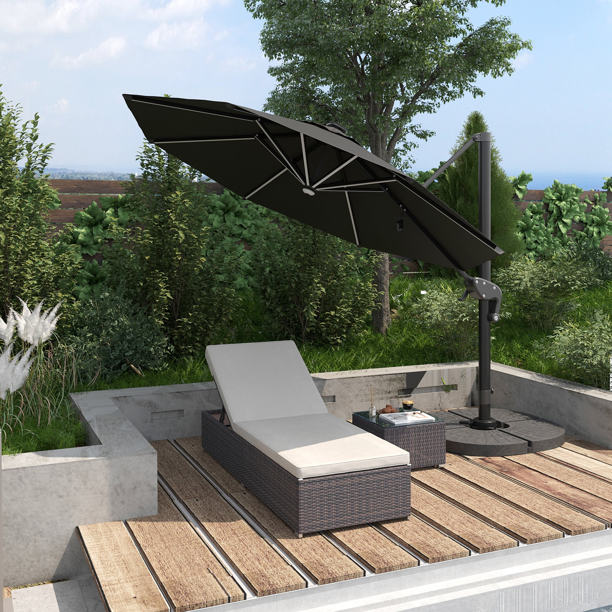 Beige Cushioned PE Rattan Wicker Outdoor Chaise Lounge Set with Table