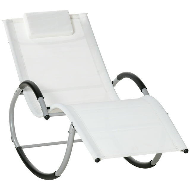 Outsunny Pool Lounge Outdoor Rocking Chair, Pillow, White
