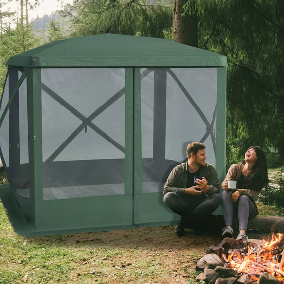 Outsunny Pop Up Camping Canopy Gazebo Screen Shelter Tent with Single Person Easy Set-Up, Ventilating Mesh, Portable Carry Bag for Outdoor Camping Party Event, 7x7FT, Green