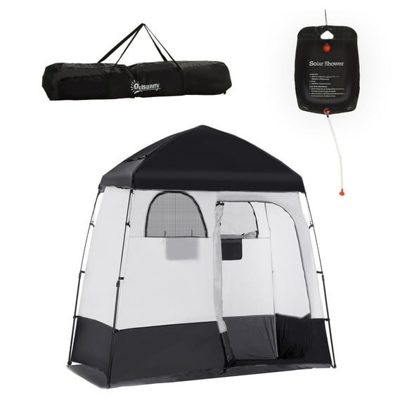 Outsunny Pop Up Shower Tent - Camping Privacy Shelter, Portable Outdoor Changing Room w/ Shower Bag & Floor - 7.2' x 4.1' Black
