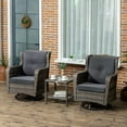 thumbnail image 1 of Outsunny Outdoor Swivel Rocker Patio Chair Set, 3-Piece Outdoor Furniture with 2 Rocking Chairs, 2-Tier Glass Table, Tufted Cushions, PE Wicker, Gray, 1 of 9