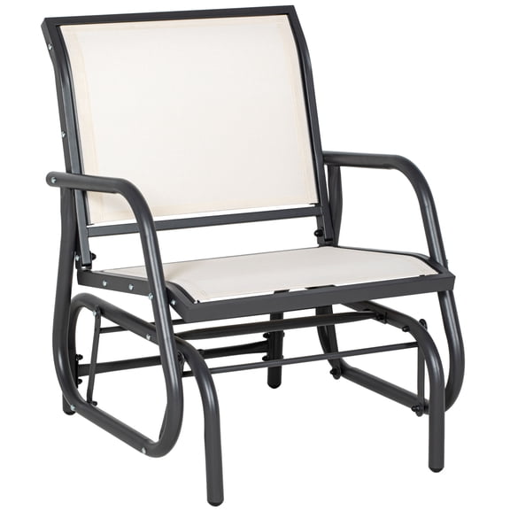 Outsunny Porch Glider,Metal Frame Swing Glider Chair with Breathable Mesh Fabric,Curved Armrests and Steel Frame for Garden,Poolside,Backyard,Balcony,Cream White,Cream White Steel Garden Outdoor