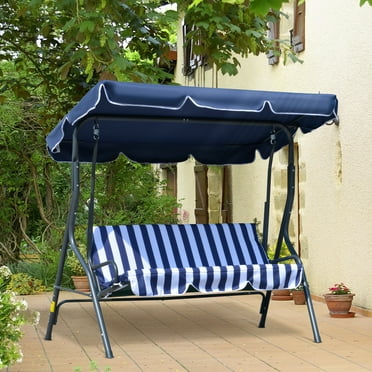 Outsunny Porch Swing with Canopy, 3-Person Patio Swing Chair, Dark Blue