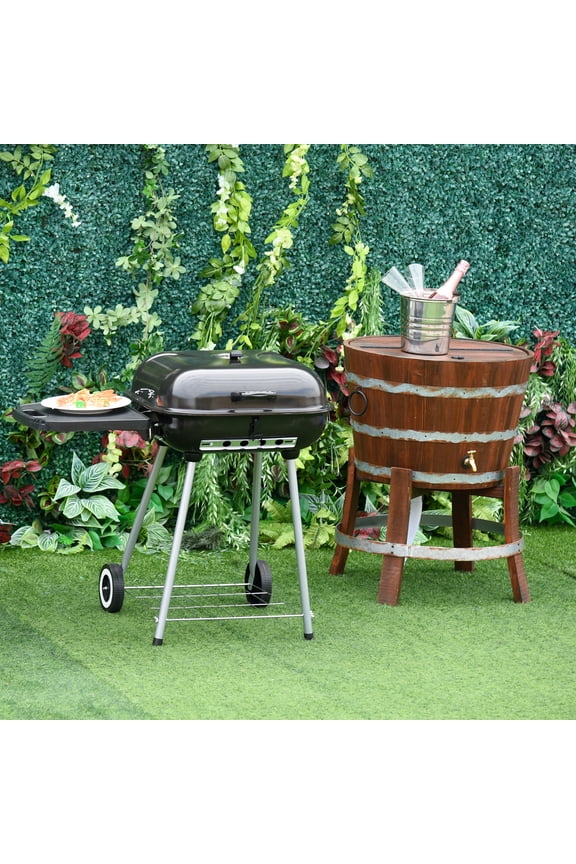 Portable Charcoal Grill with Foldable Side Shelf and Bottom Shelf, BBQ Smoker with Wheels and Adjustable Vents on Lid for Picnic Camping Backyard Cooking, Black