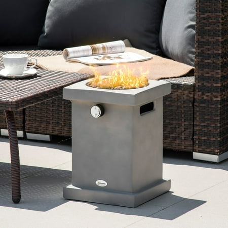 Outsunny Portable Outdoor Propane Fire Pit, Small Tabletop Fireplace, 10 Inch Square Gas Firebowl, 10,000 BTU, w/ Lava Rocks for Patio, Light Gray