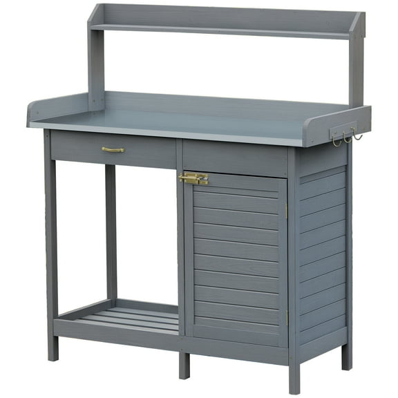 Outsunny Potting Bench Prep Table with Faucet, and Storage, Gray