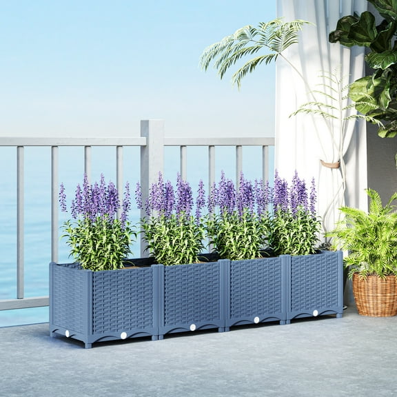 Outsunny Raised Flower Bed, 5 x 1 x 1 ft Plastic Planter Box with Drainage Holes for Vegetables, Herbs, Flowers & Succulents, Blue