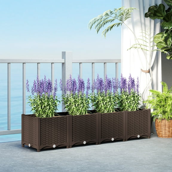 Outsunny Raised Flower Bed, 5 x 1 x 1 ft Plastic Planter Box with Drainage Holes for Vegetables, Herbs, Flowers & Succulents, Brown