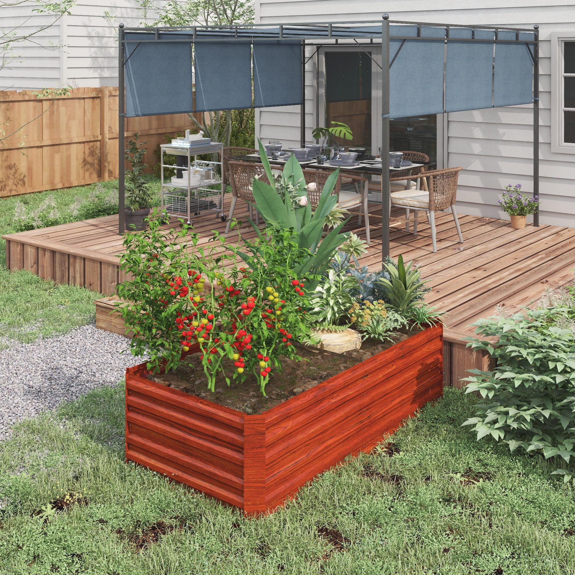 Large Dark Brown Galvanized Steel Outdoor Raised Garden Bed