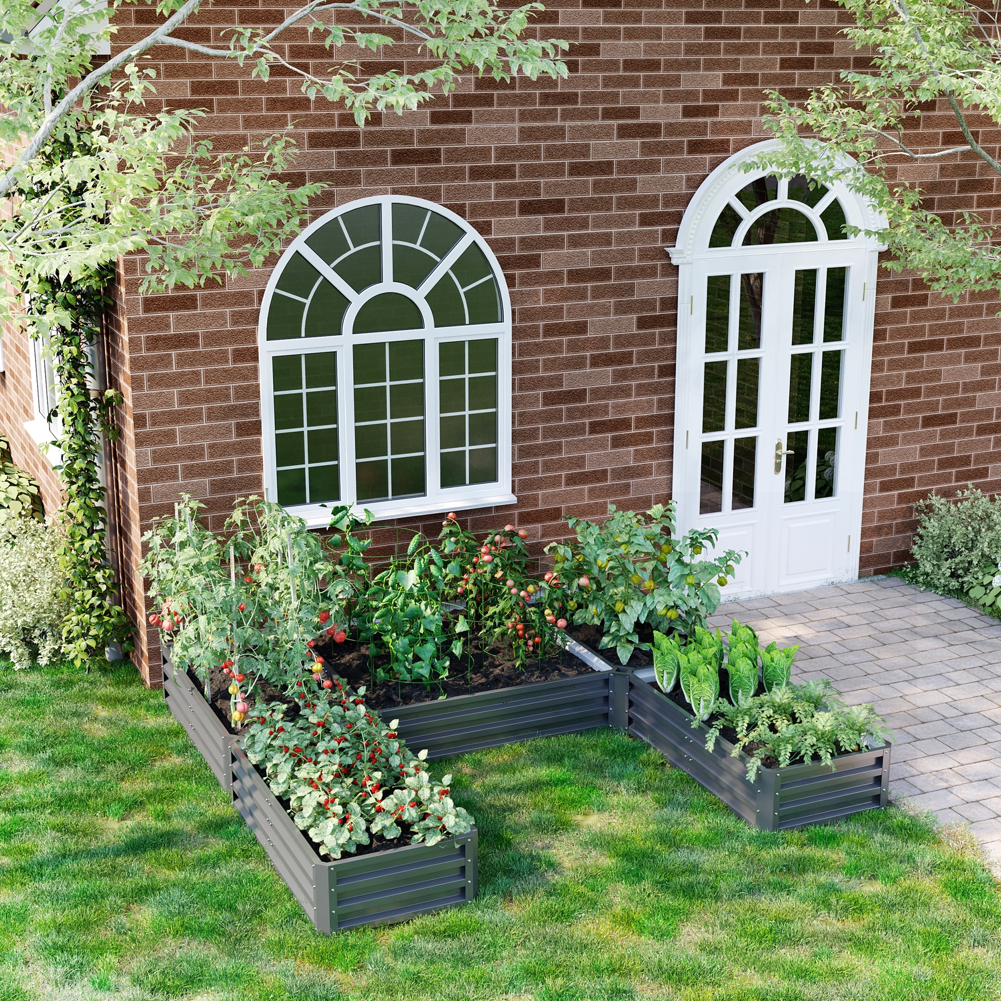 Outsunny 8'x8' Gray Steel Modular Raised Garden Bed Set