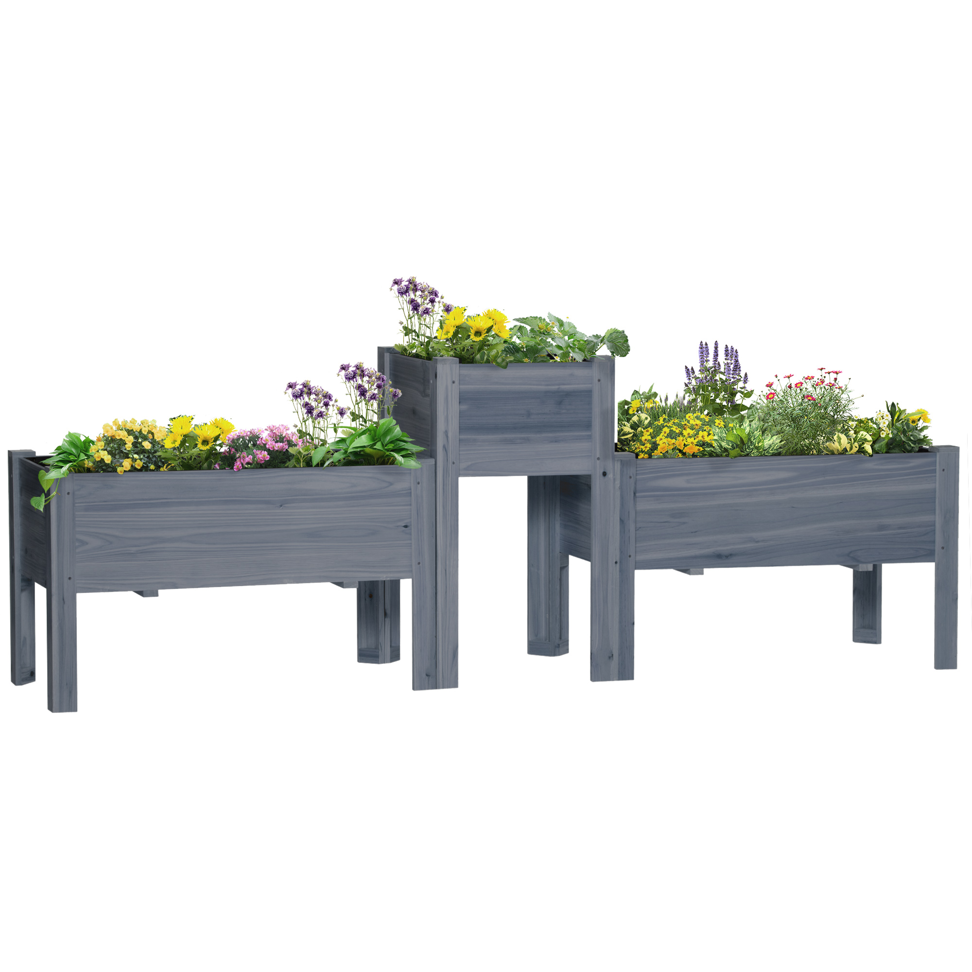 Outsunny Raised Garden Bed Set of 3 for Backyard, Gray