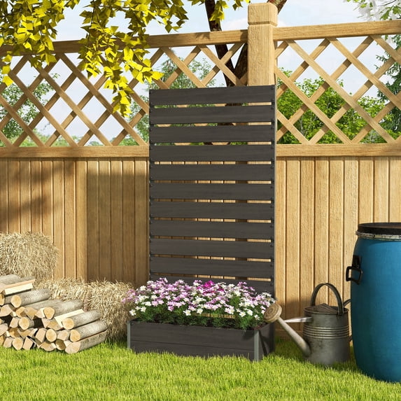 Outsunny Raised Garden Bed with Trellis for Climbing Plants & Vines, Black