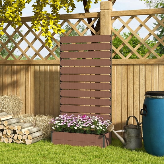 Outsunny Raised Garden Bed with Trellis for Climbing Plants & Vines, Brown