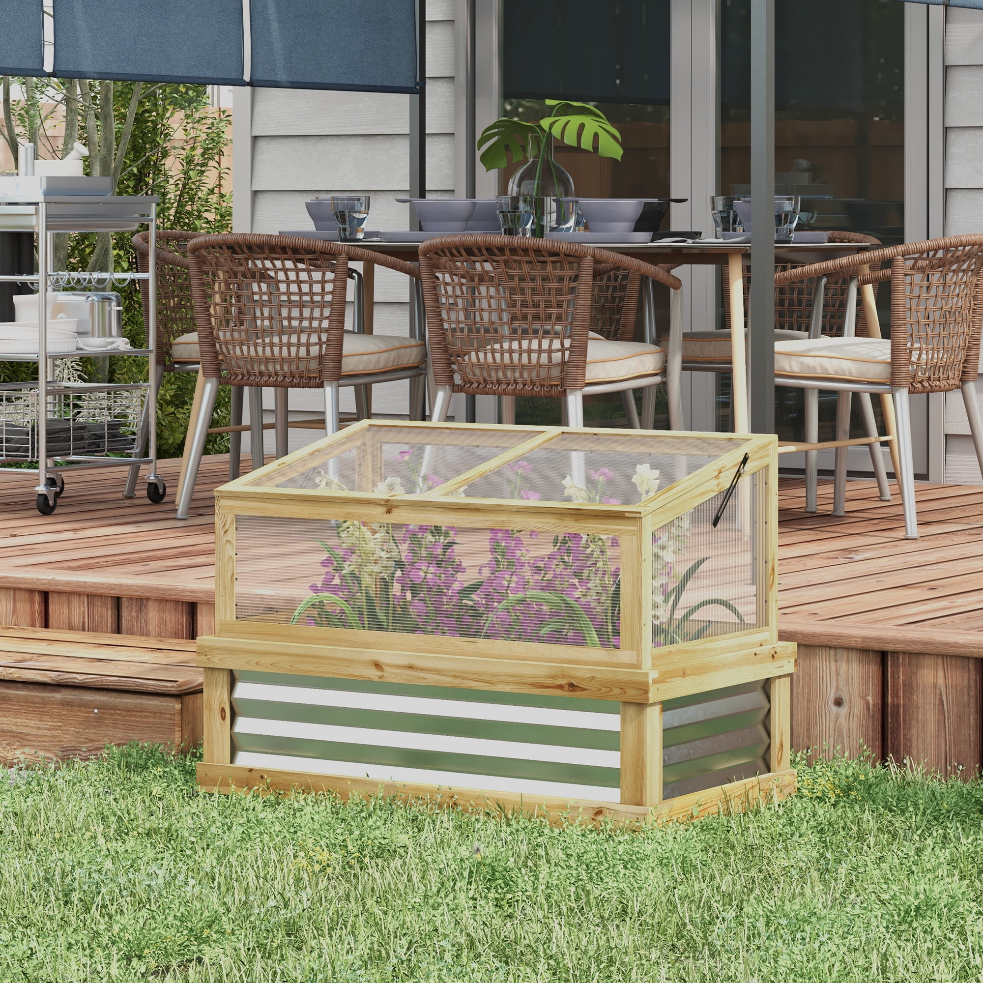 Outsunny Raised Garden Bed with Wooden Cold Frame, 41" x 22.5" x 28.25"