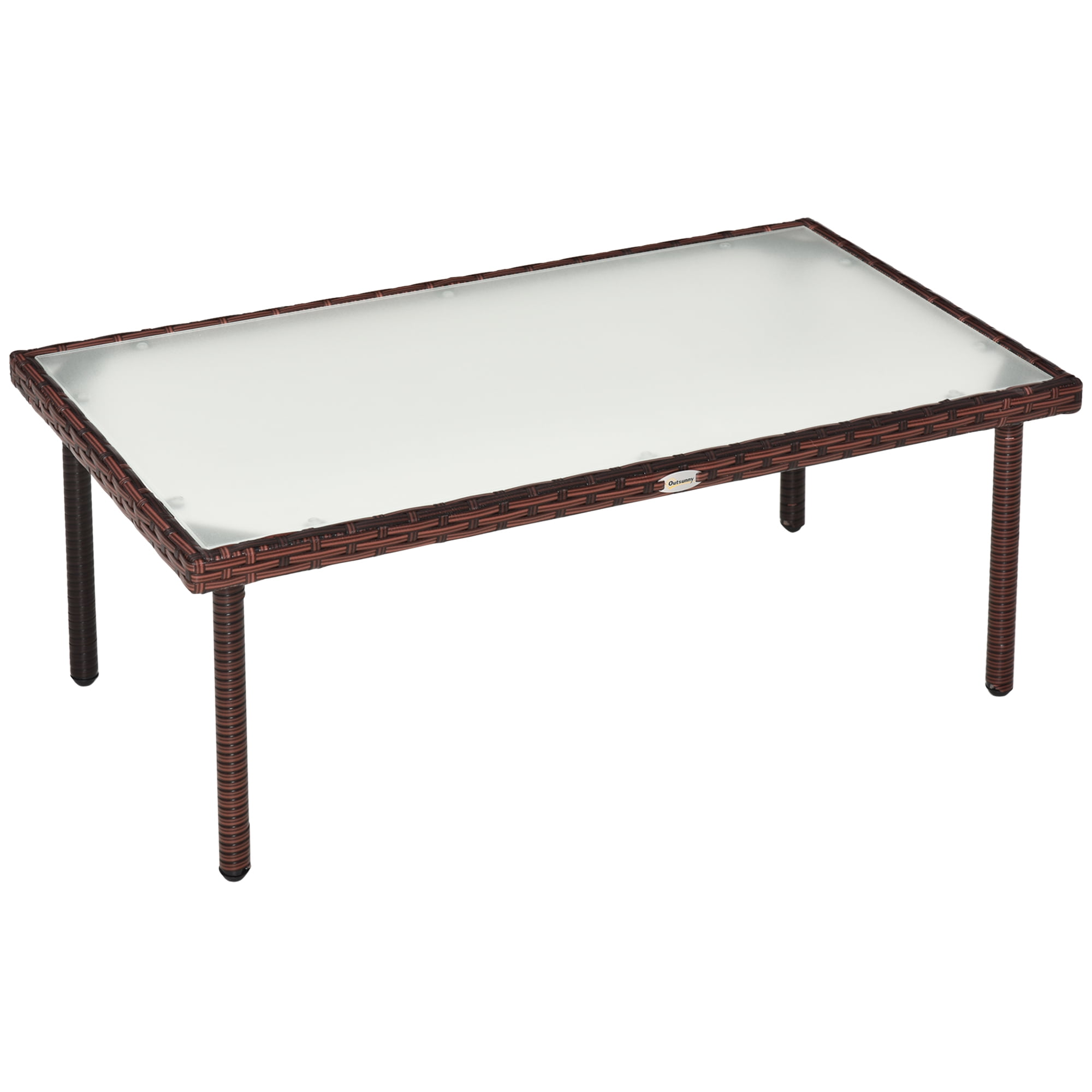 Outsunny Rattan Wicker Dining Table with Glass Top, Outdoor Coffee