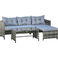 thumbnail image 1 of Outsunny 3 Piece Patio Furniture Set, Rattan Outdoor Sofa Set with Chaise Lounge & Loveseat, Soft Cushions, Tempered Glass Table, L-Shaped Sectional Couch, Light Gray Mix Grey, Grey, 1 of 9