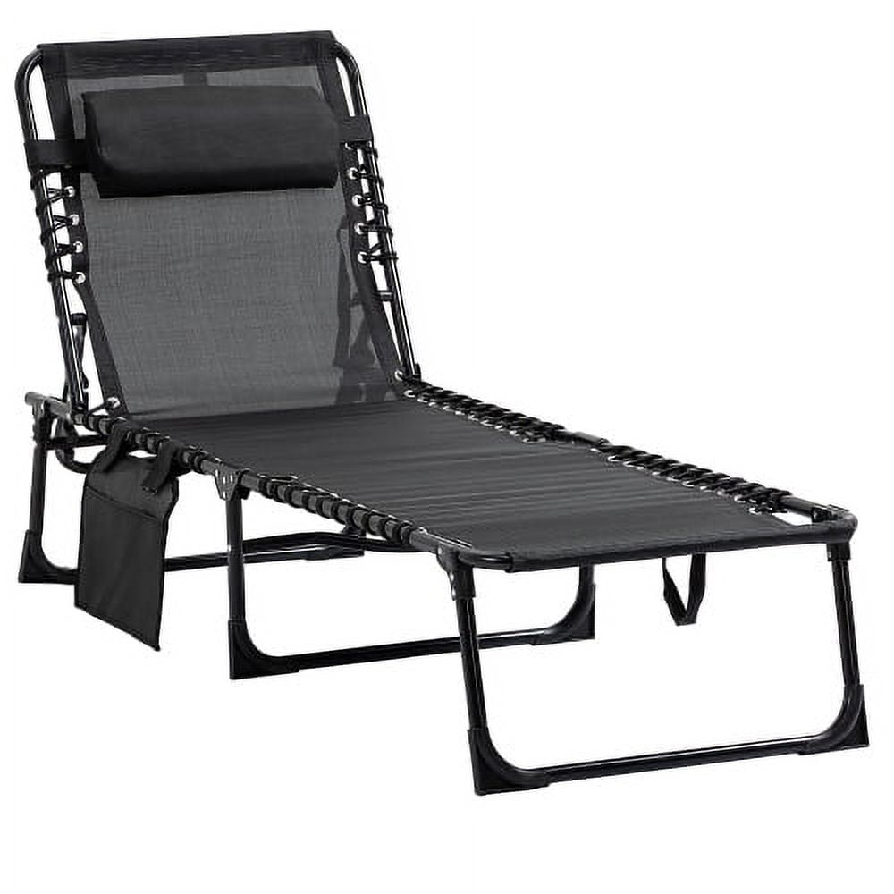 Black Folding Chaise Lounge Chair with Adjustable Backrest and Pillow
