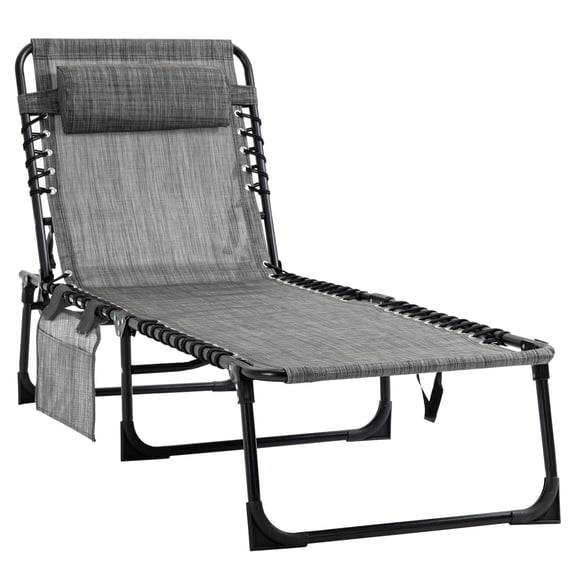 Outsunny Reclining Chaise Lounge Chair,Portable Sun Lounger,Folding Camping Cot,With Adjustable Backrest and Removable Pillow,For Patio,Garden,Beach,Grey,Gray Fabric Garden Outdoor Patio Patio