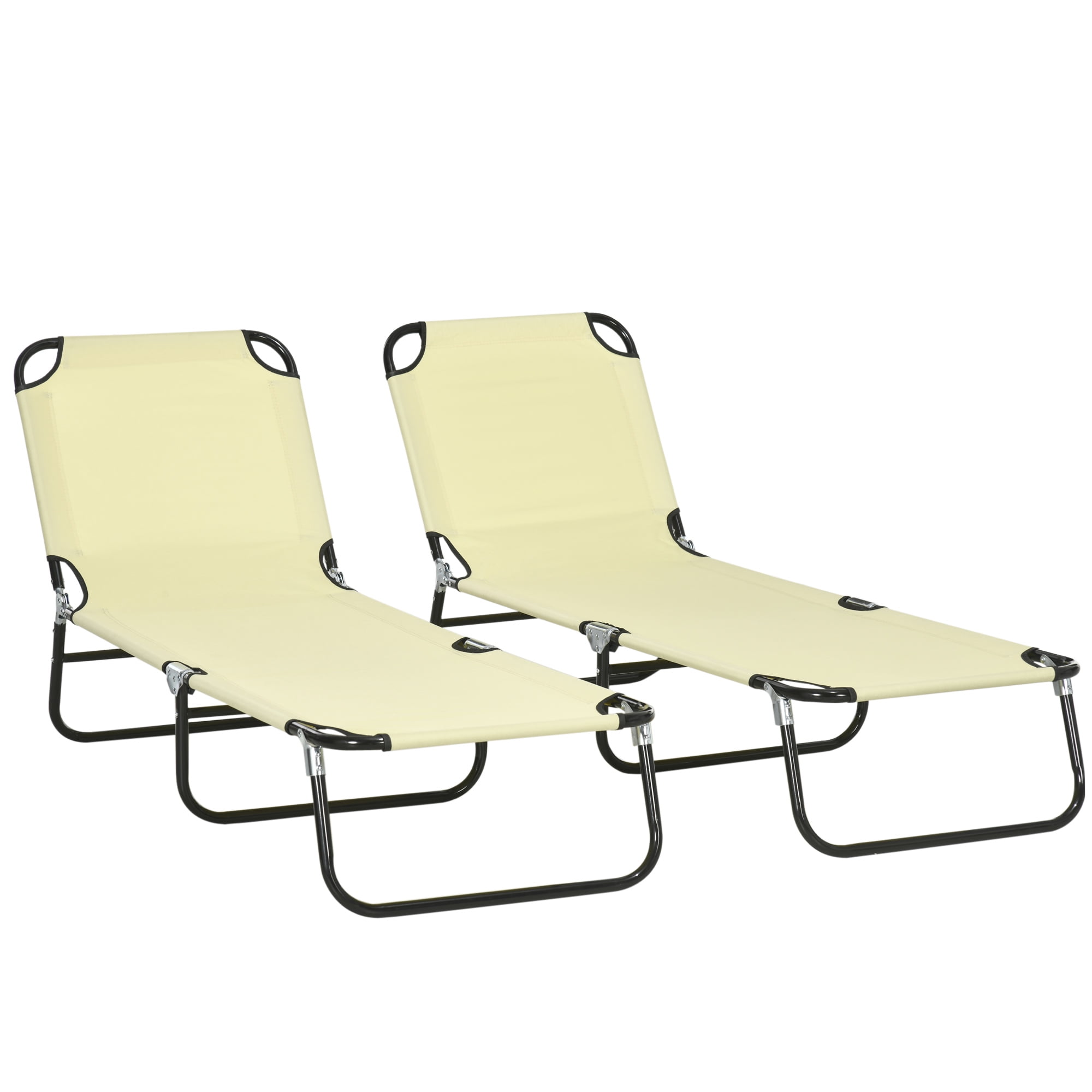 Beige Folding Armless Chaise Lounger with Cushions, Set of 2
