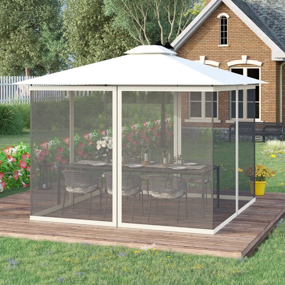 Outsunny Replacement Mesh Sidewall Netting for 10' x 13' Gazebos and Canopy Tents with Zippers, (Sidewall Only) White