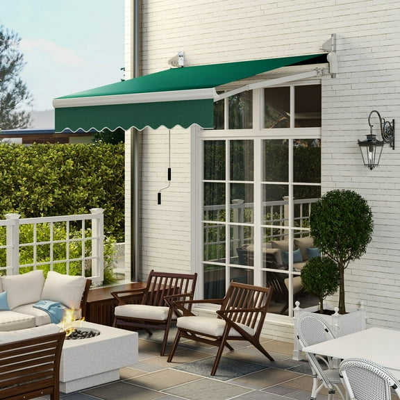 Outsunny 8' x 6.6' Patio Retractable Awning, Manual Sun Shade, Green