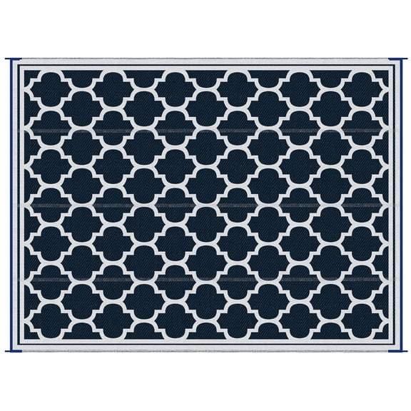 Outsunny Reversible Outdoor Rug Carpet,9' X 18' Waterproof Plastic Straw Rug,Portable Rv Camping Rugs with Carry Bag,Large Floor Mat for Backyard,Deck,Picnic,Beach,Blue & White,Blue Polypropylene