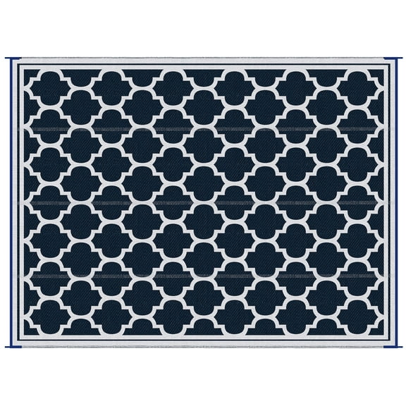 Outsunny Reversible Outdoor Rug Carpet, 9' x 18' Waterproof Plastic Straw Rug, Portable RV Camping Rugs with Carry Bag, Large Floor Mat for Backyard, Deck, Picnic, Beach, Blue & White