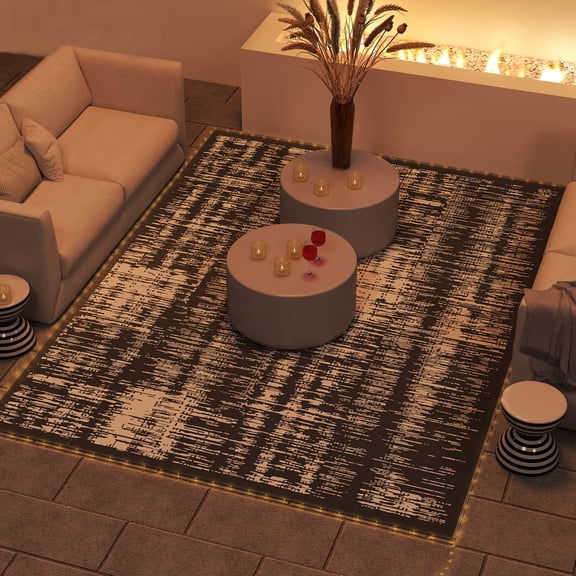 Outsunny Reversible Outdoor Rug Carpet with LED Lights 12' x 9' with Carry Bag & Ground Stakes for Backyard, Deck, Picnic, Beach