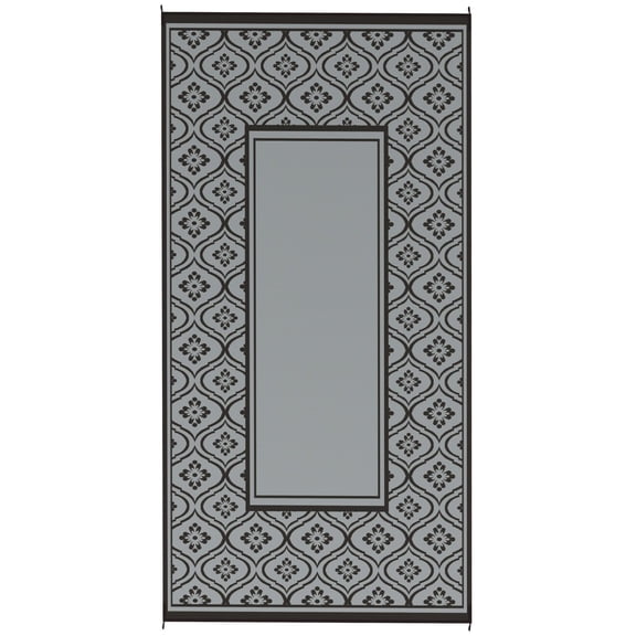 Outsunny Reversible Outdoor Rug Waterproof Plastic Straw with Carry Bag 9‘ x 18‘ Black & Gray Gourd Border