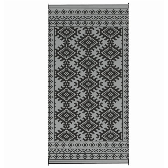 Outsunny Reversible Outdoor Rug Waterproof Plastic Straw with Carry Bag 9‘ x 18‘ Black & Gray Rhombus Border