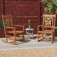 thumbnail image 1 of Outsunny Wooden Rocking Chair Set, Curved Armrests, High Back, Slatted Seat Outdoor Rocker Set, Teak, 1 of 9