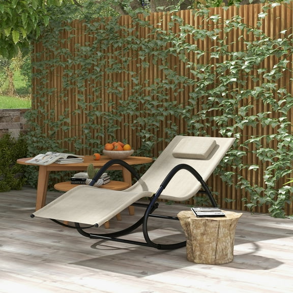 Outsunny Rocking Chair for Sunbathing, Lawn, Garden or Pool, Light Brown