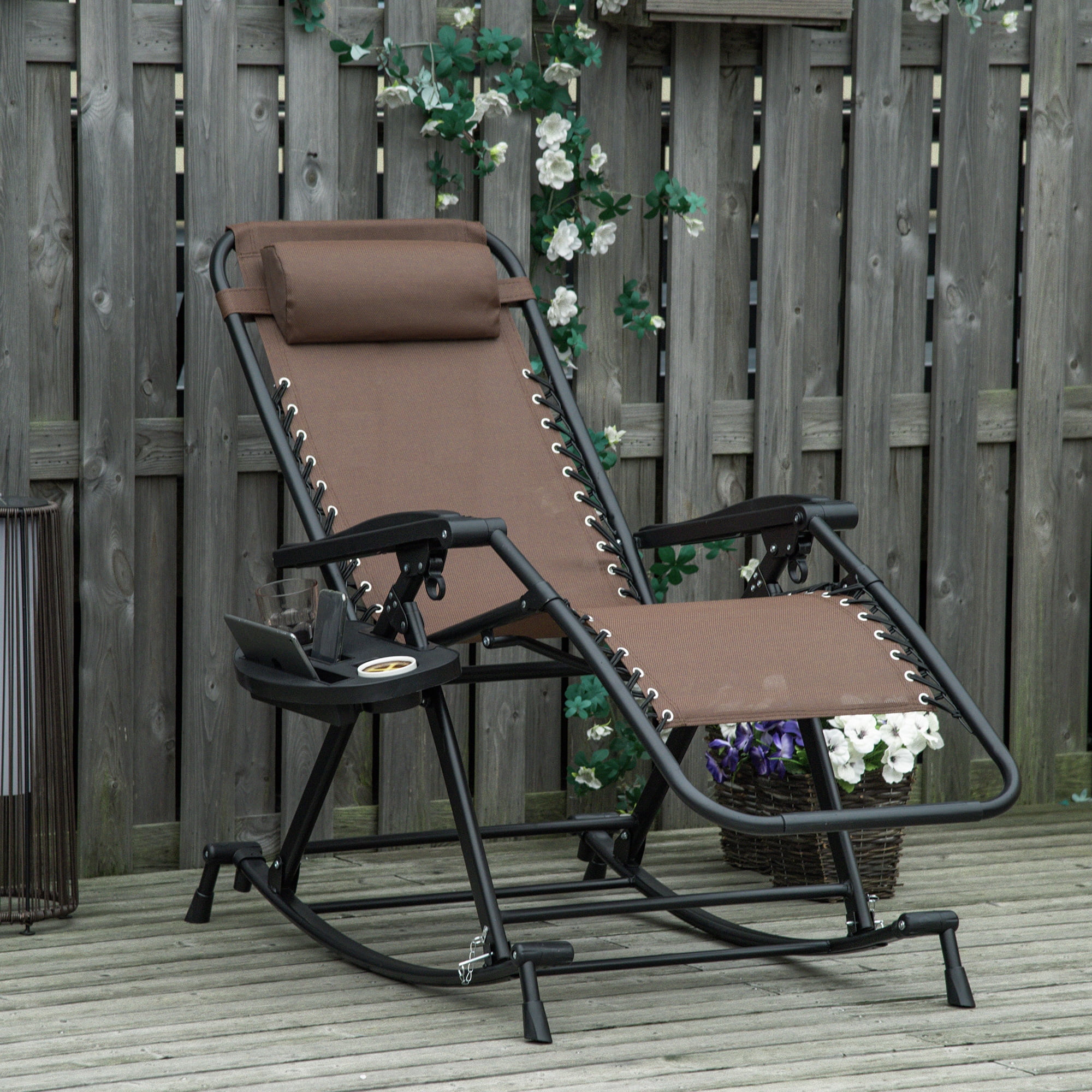 Outsunny Set of 2 Rocking Zero Gravity Lounge Chairs, Folding, Beige Outsunny Set of 2 Rocking Zero Gravity Lounge Chairs, Folding, Beige