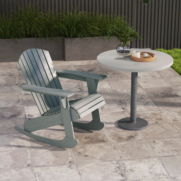 Outsunny Rustic Wooden Adirondack Rocking Chair Outdoor Lounge Chair Fire Pit Seating with Slatted Wooden Design for Patio, Backyard, Gray