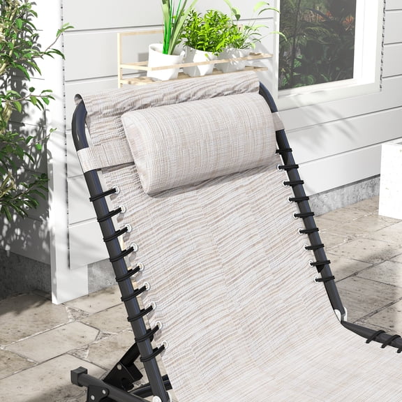 Outsunny Set of 2 Folding Chaise Lounge Chairs - Cream White Steel Patio Sun Tanning Pool Beach Chairs with 4-Position Reclining Mesh Seat & Headrest
