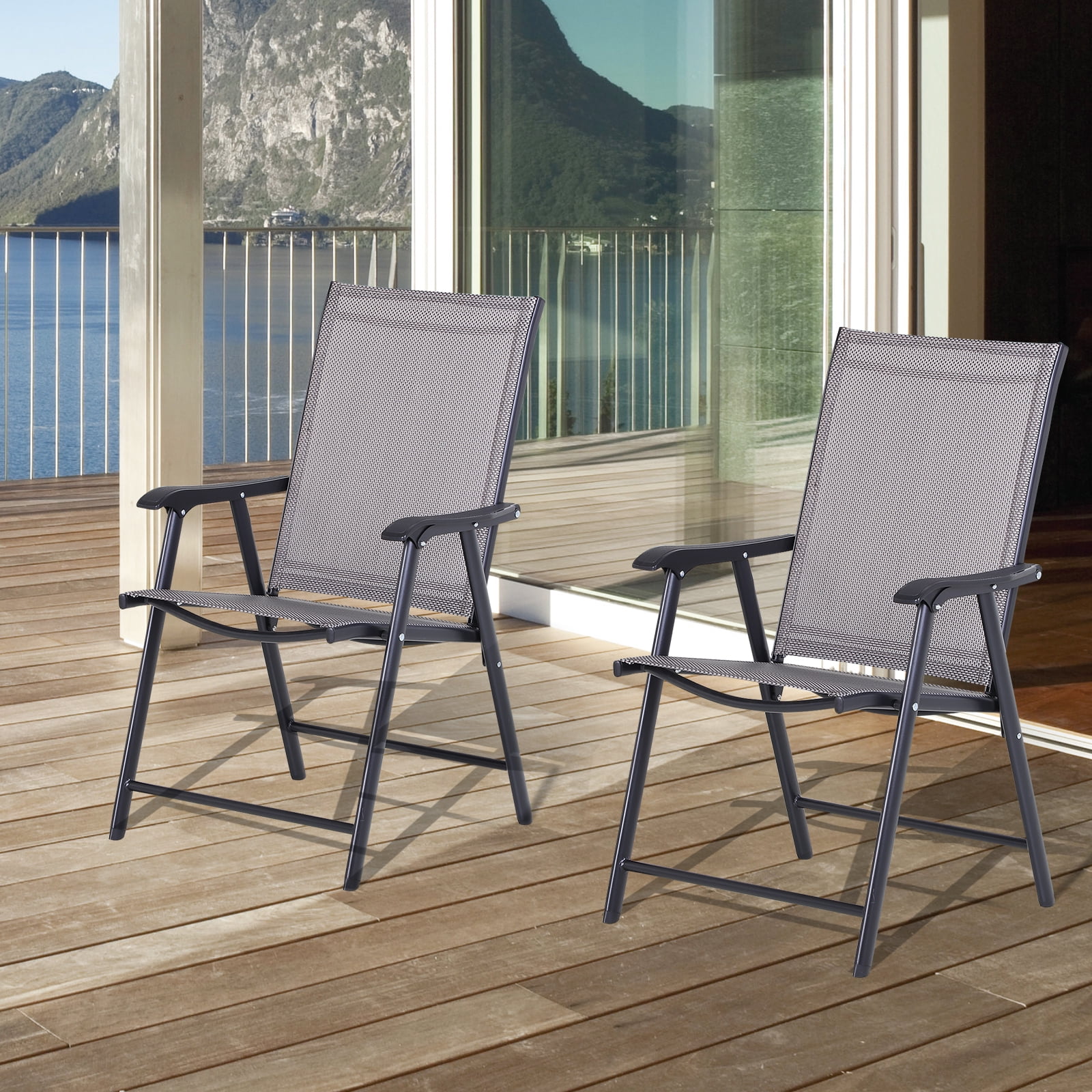 Outsunny Sturdy Folding Patio Chairs Set for Deck, Garden, Camping