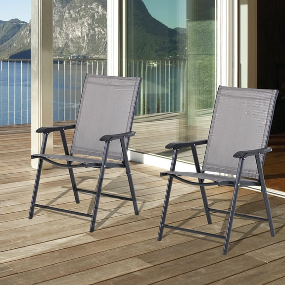 Outsunny Set of 2 Outdoor Folding Chairs for Patio, Camping, Beach, Gray