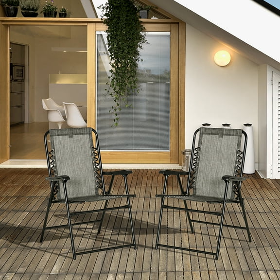 Outsunny Set of 2 Patio Folding Chairs, Outdoor Bungee Sling Chairs, Gray